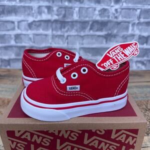 Vans Authentic Red White Lace Up VN000ED9RED Toddler Baby Size 5C New